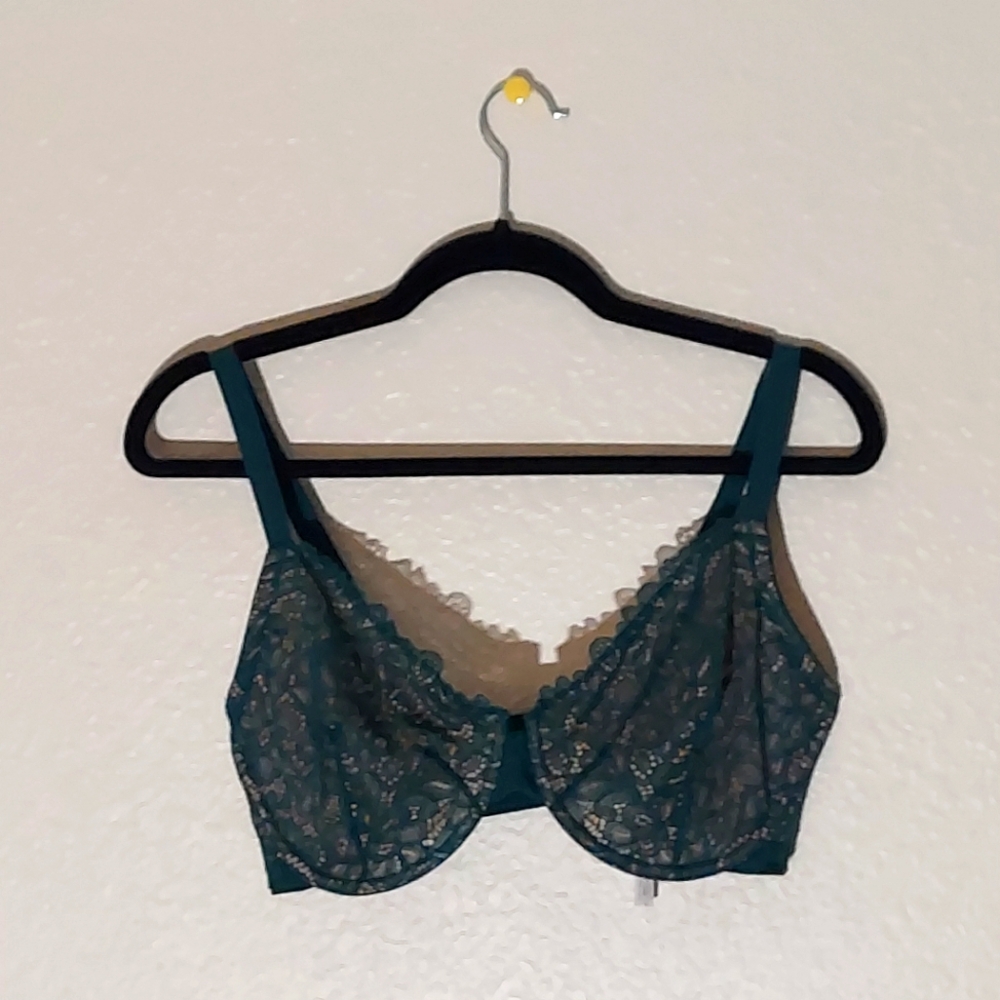 SOMA Dark Forest Unlined Lace Plunge Underwire Bra Women's Size 36 G NWT